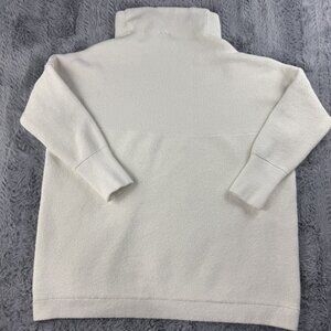 Free People Womens L White Ribbed Knit Turtleneck Sweater Cotton Blend Cozy